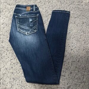 Blue Skinny Jeans with Faded Effect and Tapered Leg